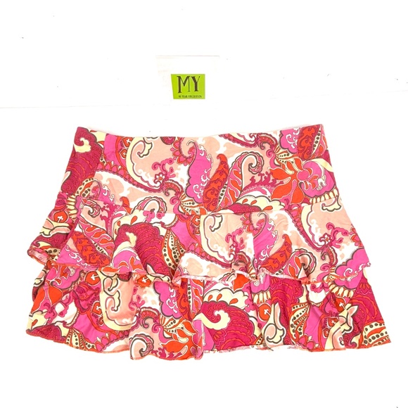 Express Paisley Ruffle Mini Skirt Women’s Size M – Pink Boho Floral Tiered Hem S - Picture 2 of 6